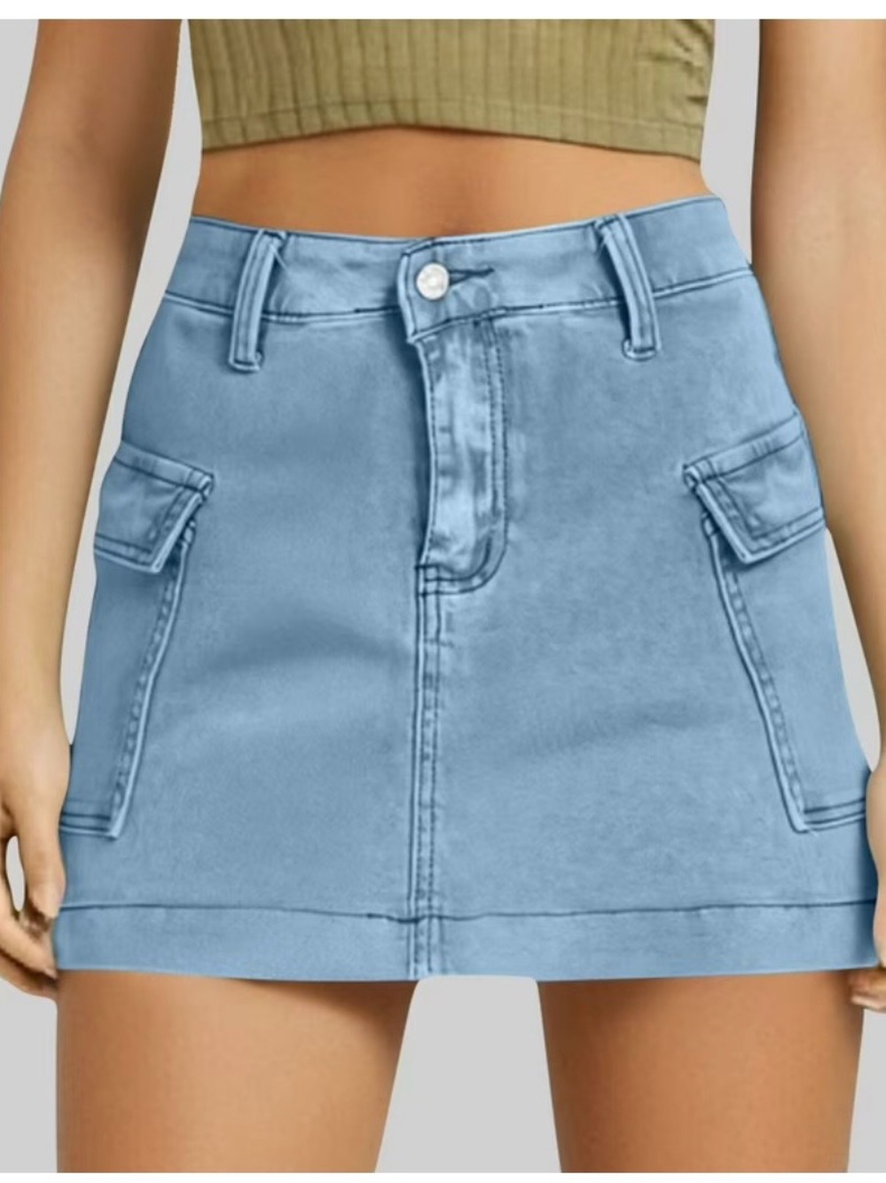 Daisy Light Blue Denim Skirt with Yellow Brand Tag
